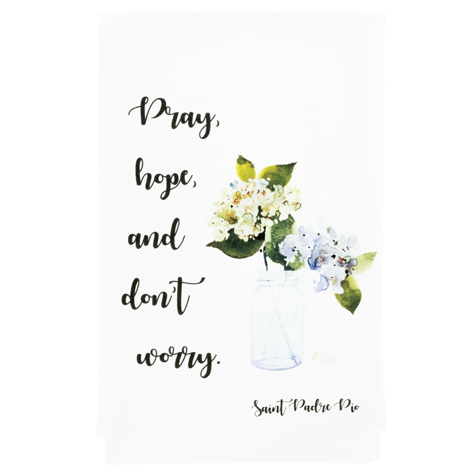 Watercolor "Don't Worry" Padre Pio Kitchen Towel - Image 2
