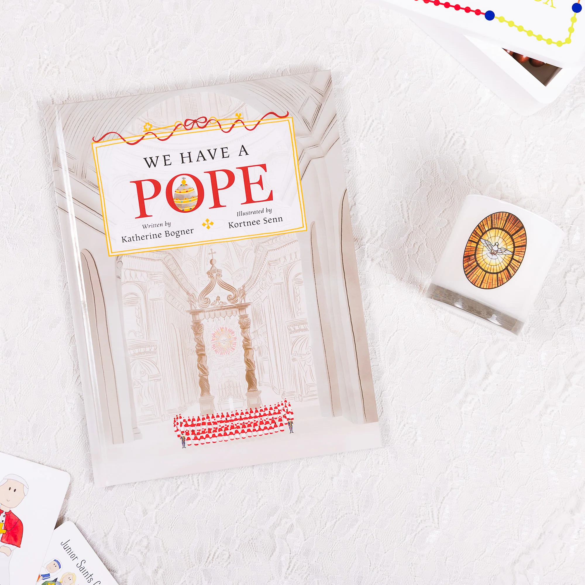 We Have a Pope Gift Set - We Have a Pope Book & Holy Spirit Stained Glass Window Candle