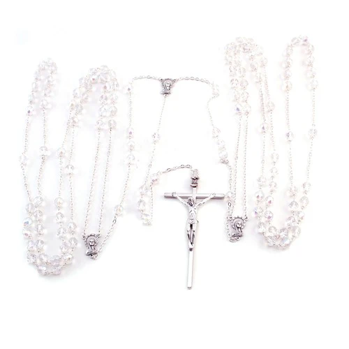 Wedding Lasso Rosary - Crystal beads - Silver chain 43 inch - Image 2