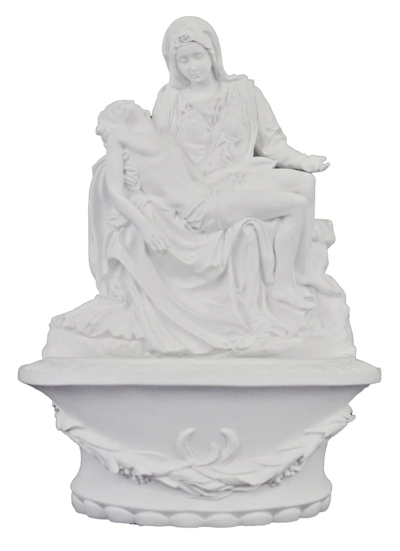 White Bisque Standing or Hanging Pieta Holy Water Font - 8" - Image 2