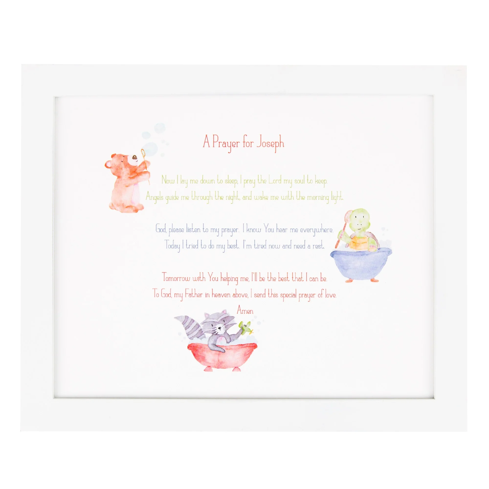 White Framed Goodnight Prayer Boy Art Print - Image 2