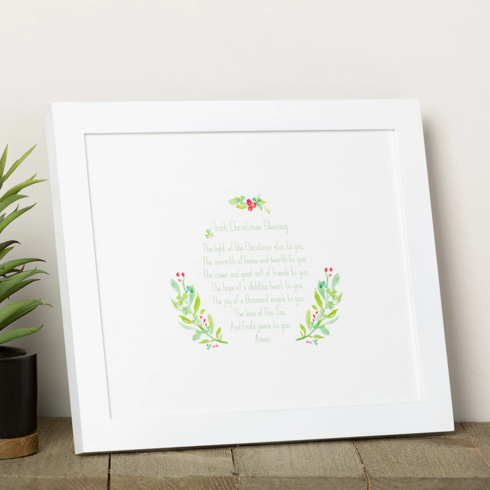 White Framed Irish Christmas Bless Art Print