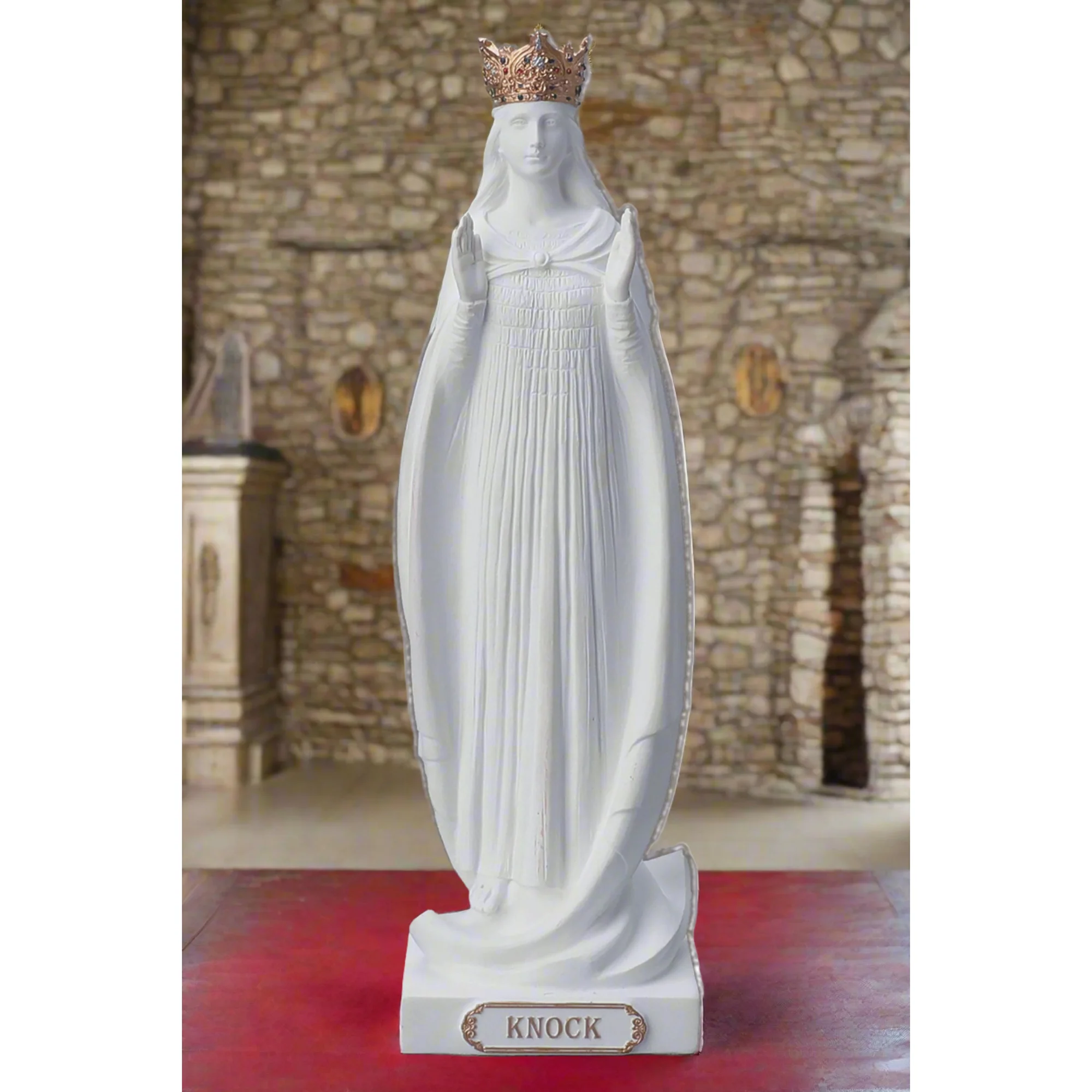 White & Gold Our Lady of Knock Statue - 8.5"