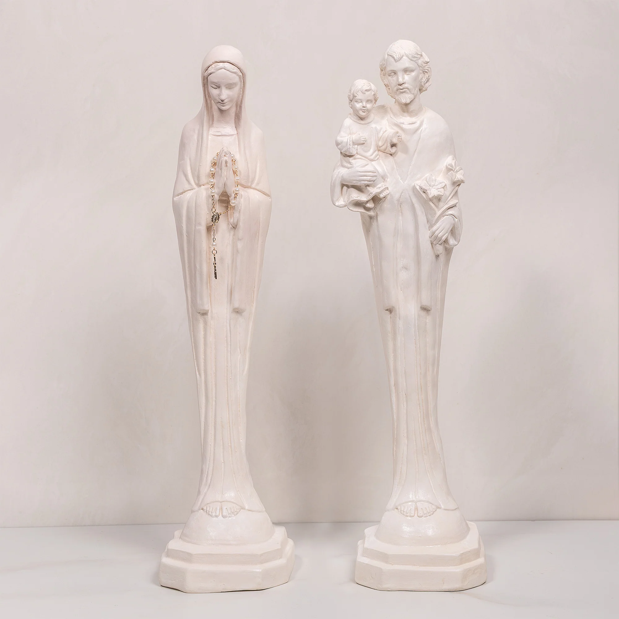 White & Gold Porcelain Holy Family Statue Set - White or Hand Painted - 21"