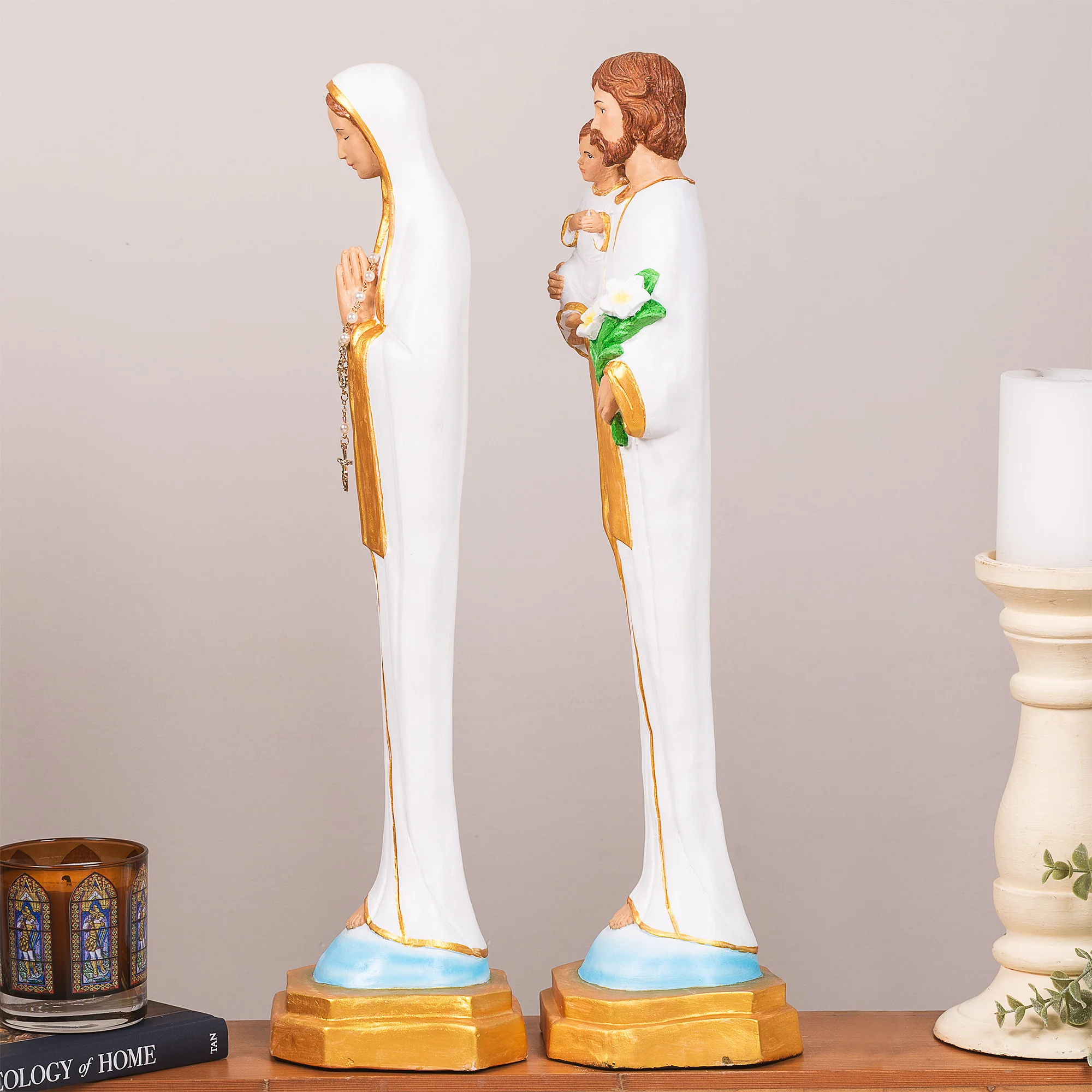 White & Gold Porcelain Holy Family Statue Set - White or Hand Painted - 21" - Image 4