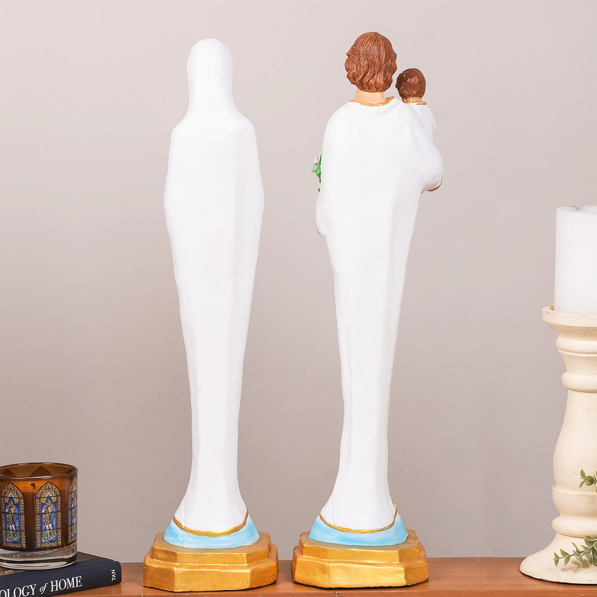 White & Gold Porcelain Holy Family Statue Set - White or Hand Painted - 21" - Image 5