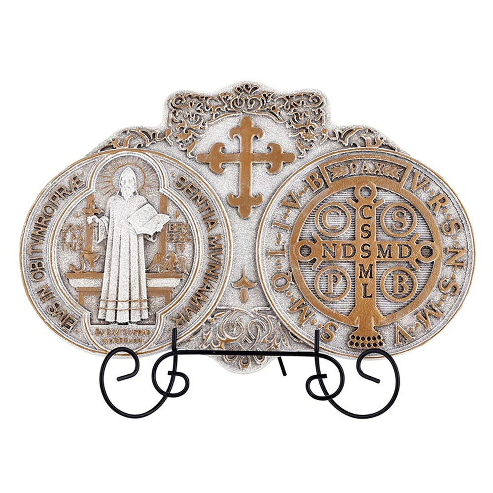 White & Gold St. Benedict Medal Standing Plaque - Image 2