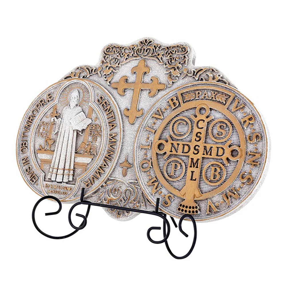 White & Gold St. Benedict Medal Standing Plaque - Image 3