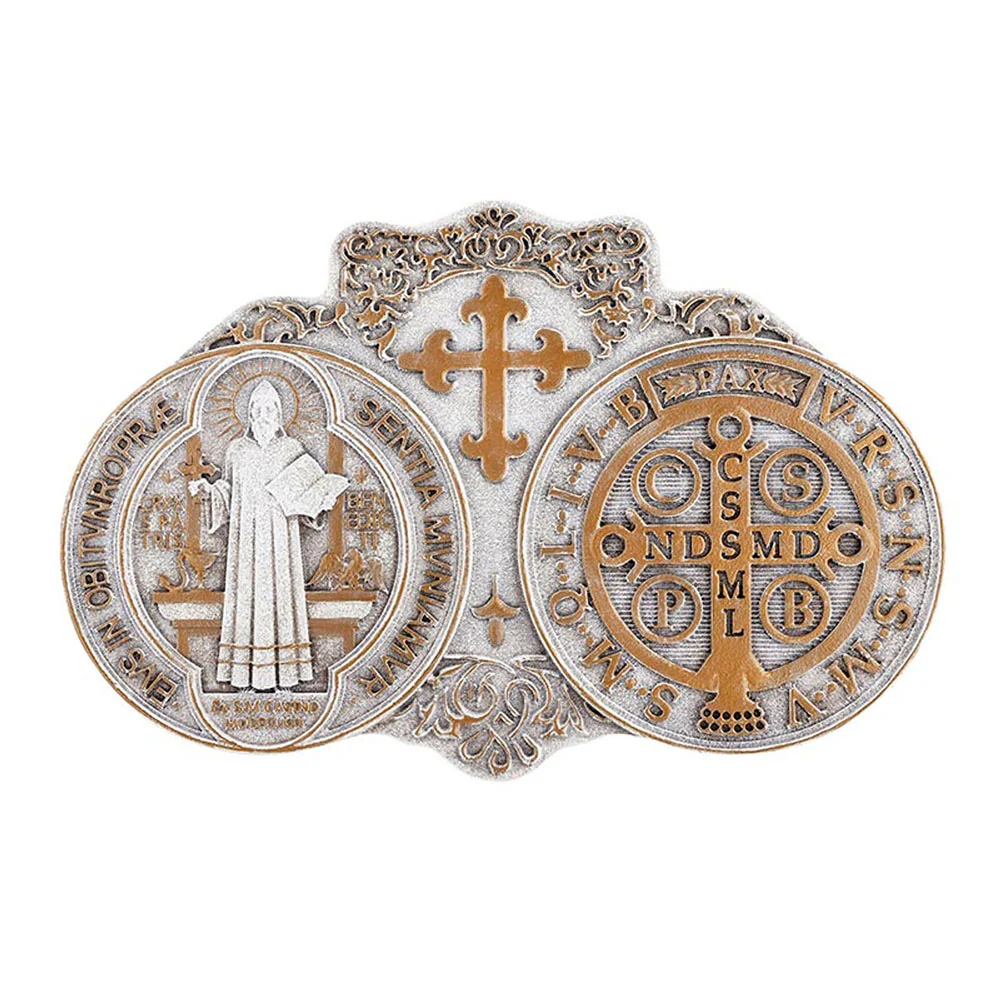 White & Gold St. Benedict Medal Standing Plaque - Image 5
