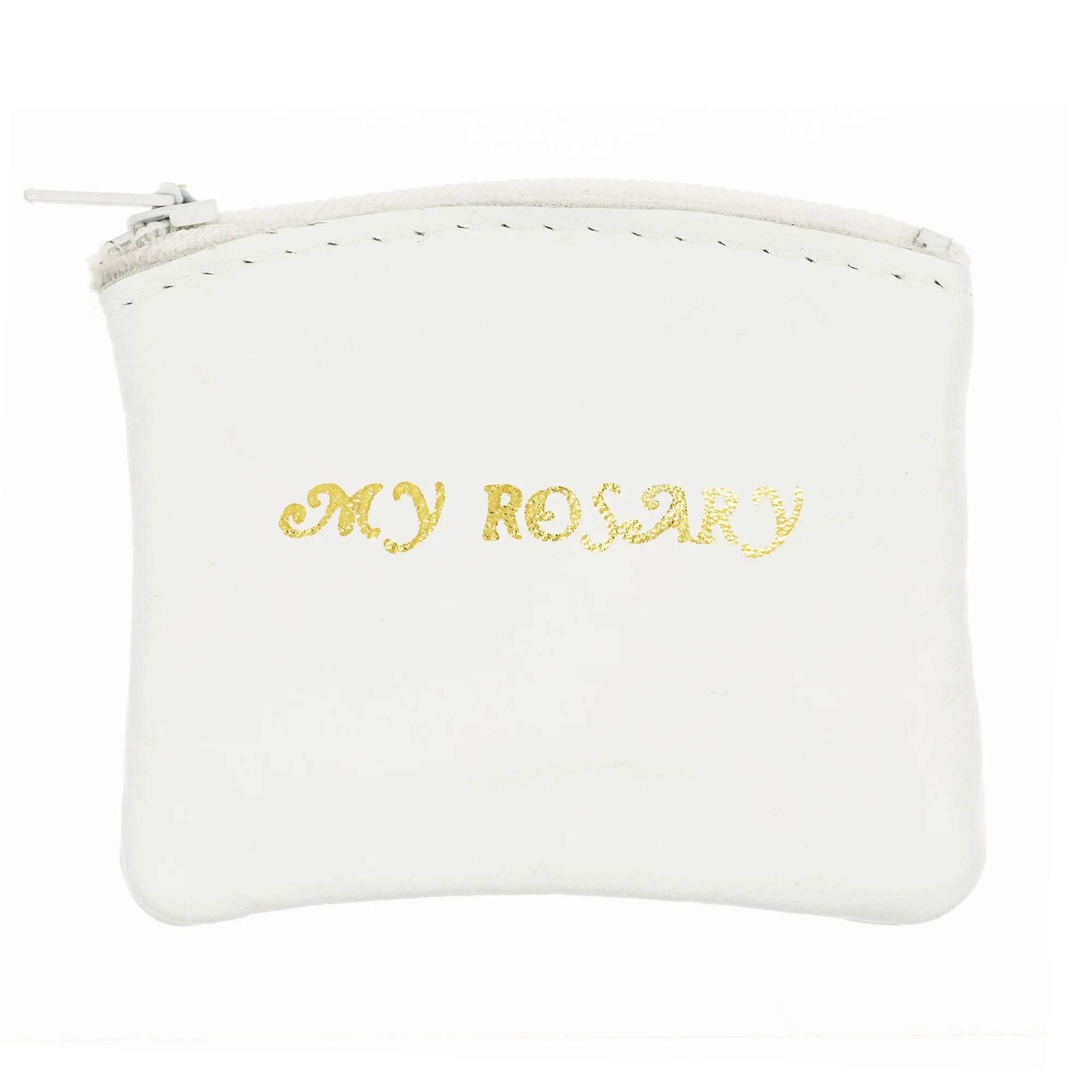 White Leather Rosary Pouch-Small