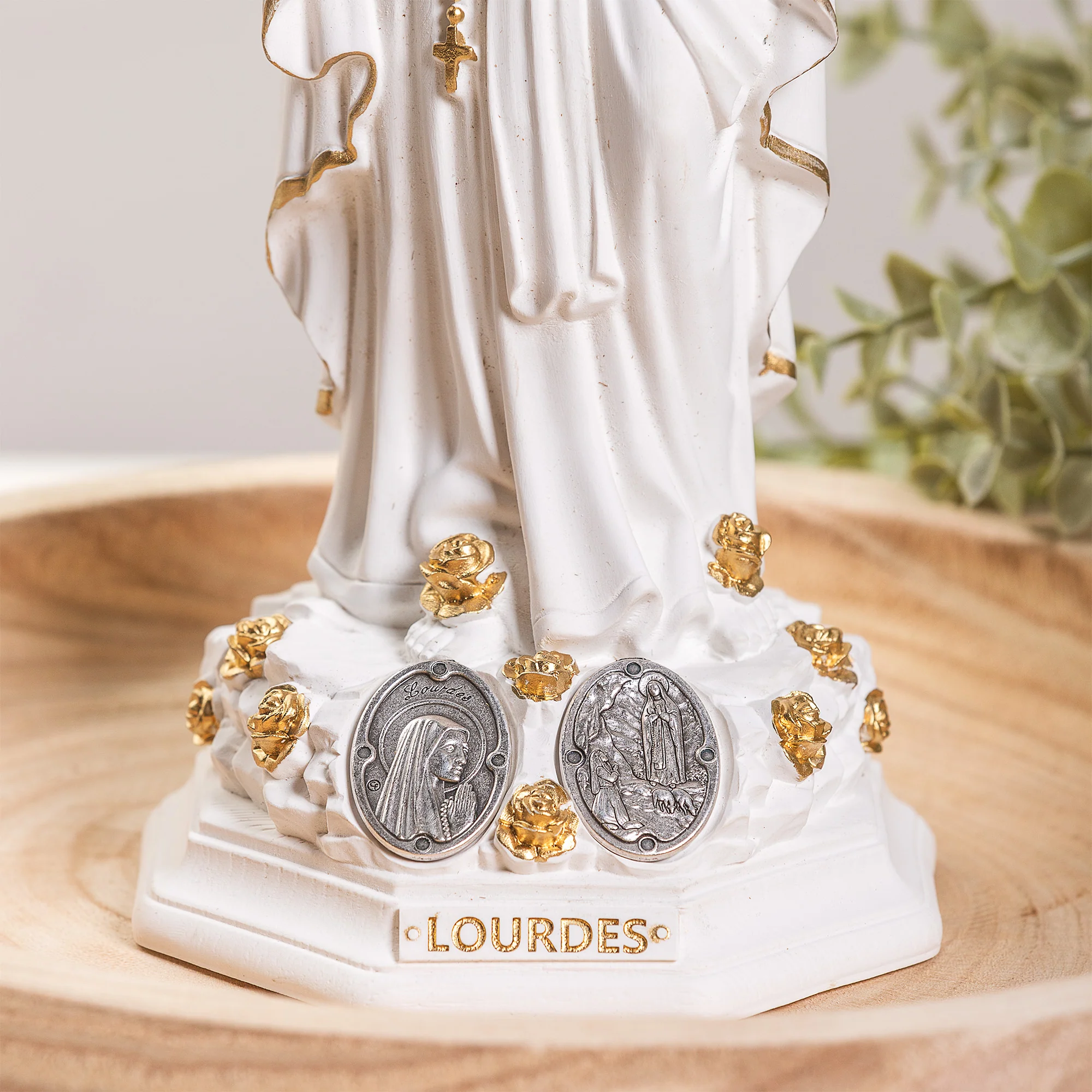 White Lourdes Statue with Medals - Small or Large - Image 3