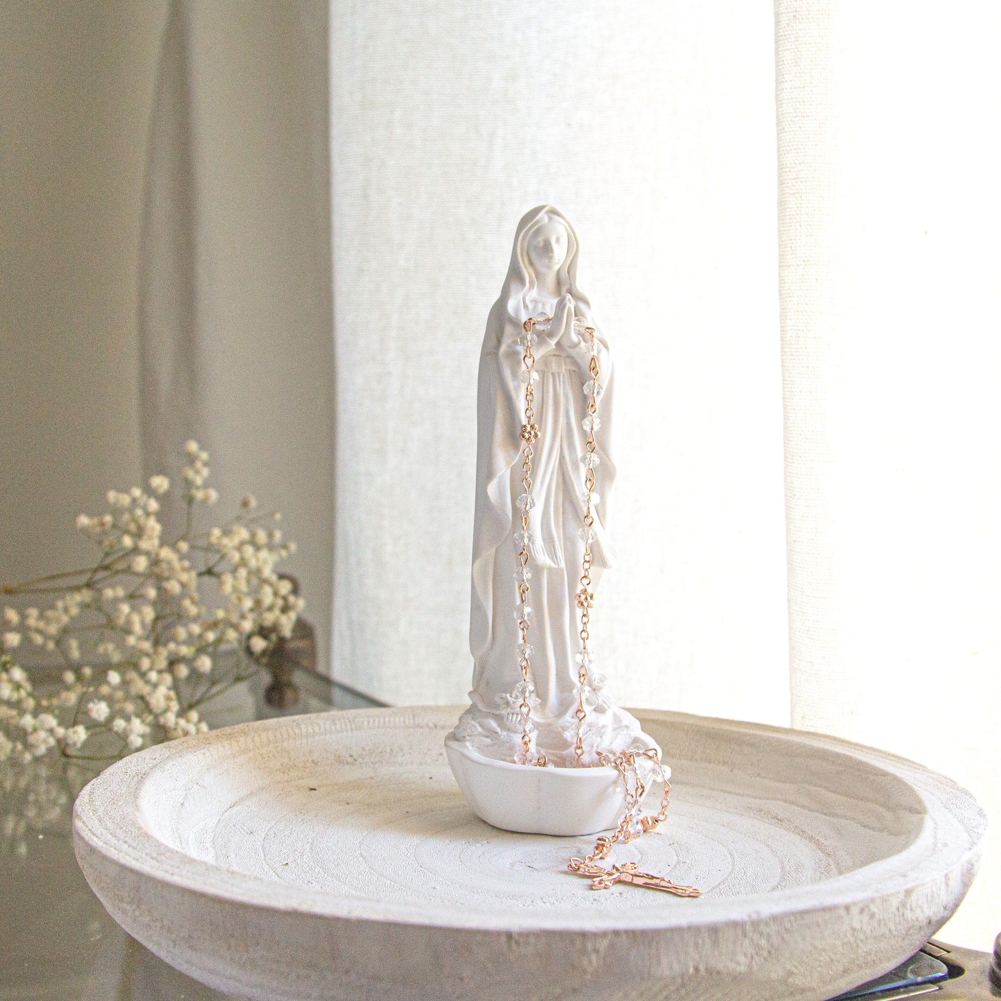 White Madonna Rosary Holder 8" - Image 2