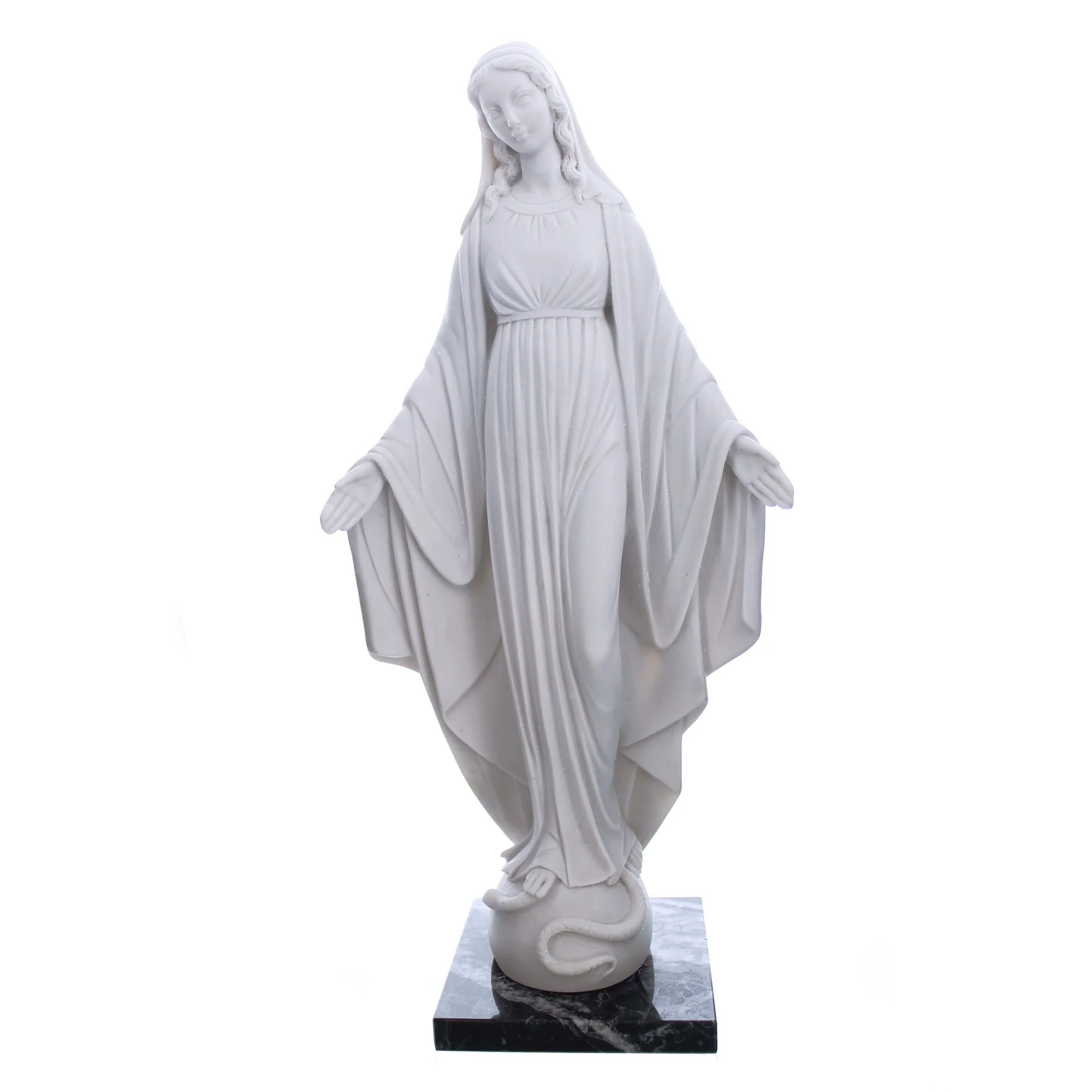 White Miraculous Mary Statue on Marble Base - 13" - Image 2