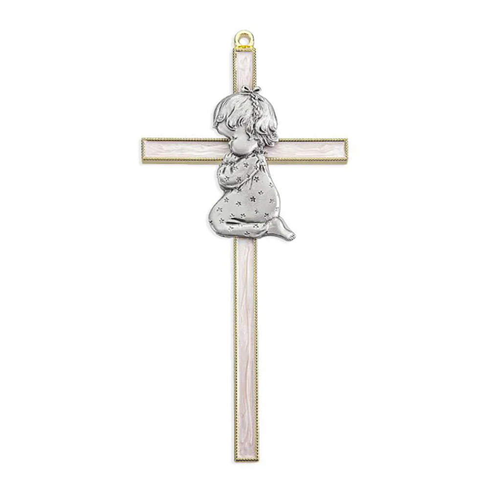 White Pearlized Praying Cross - Boy or Girl - Image 4