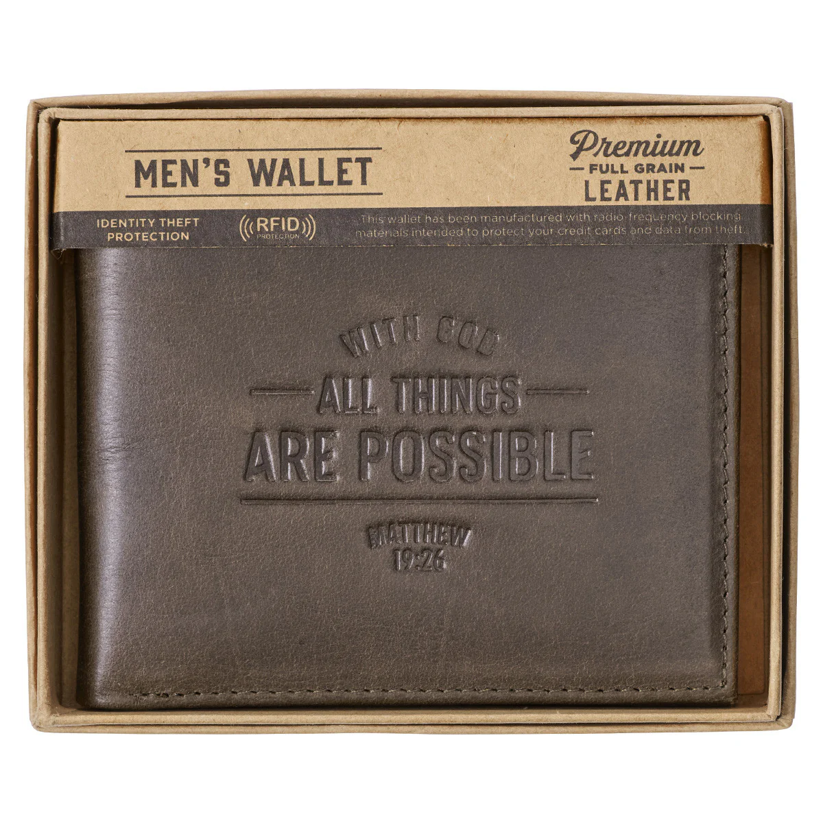 With God All Things Are Possible Brown Leather Wallet - Image 4