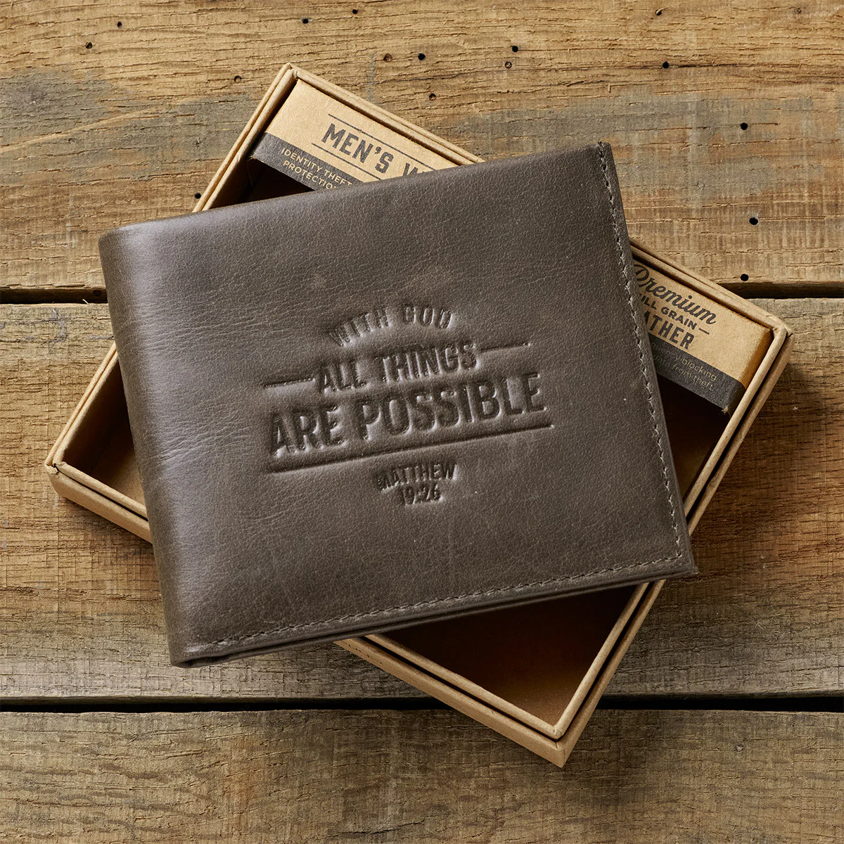 With God All Things Are Possible Brown Leather Wallet - Image 5