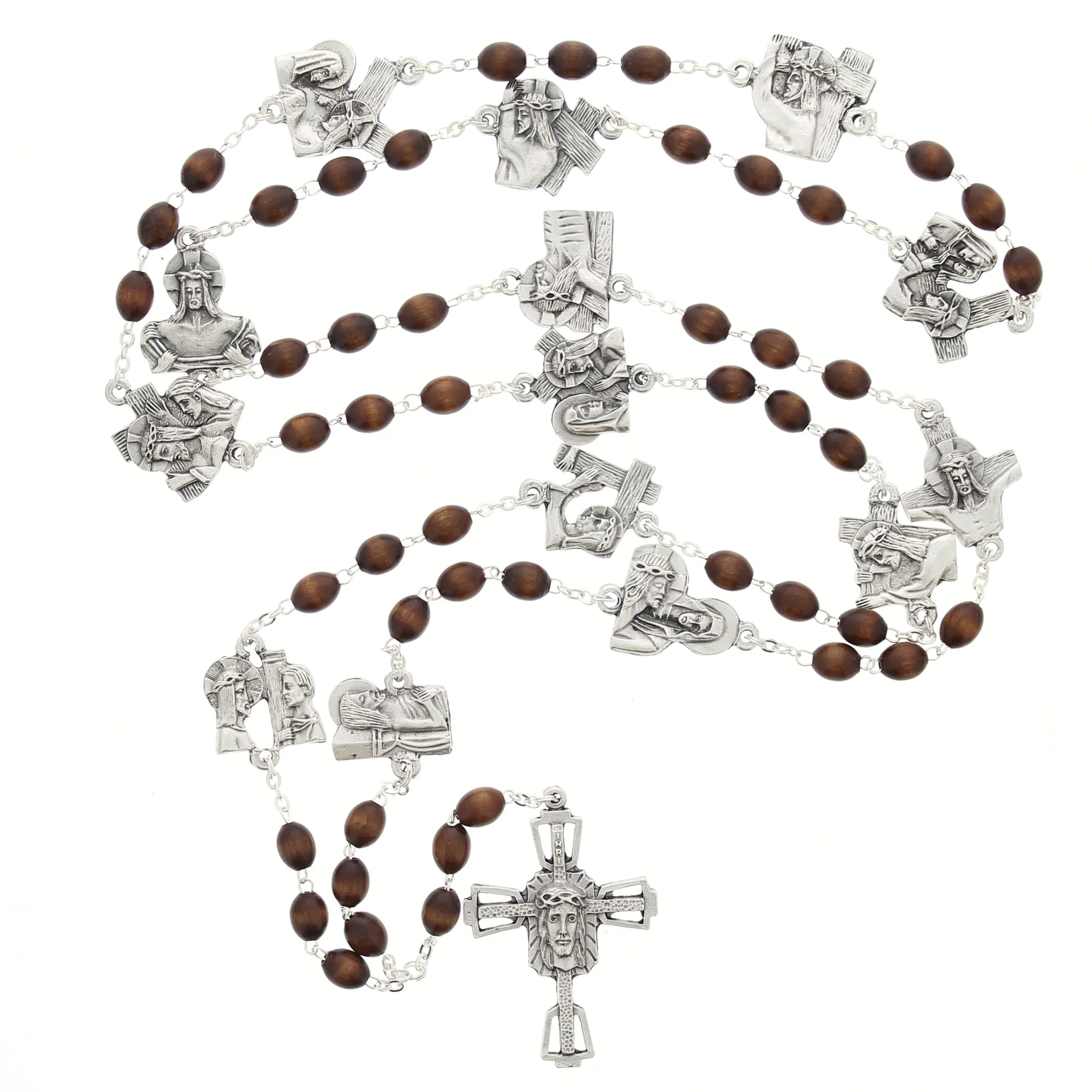 Wood Bead Way of the Cross Rosary - Image 2