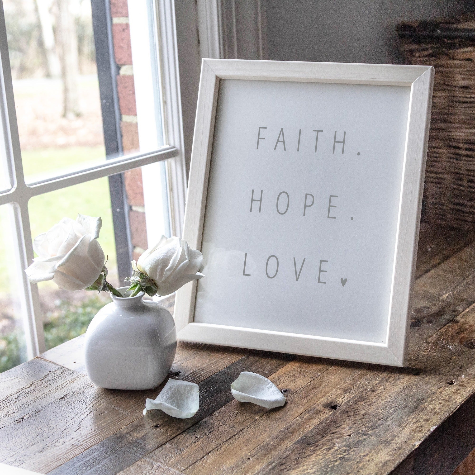 Wood Framed Faith, Hope and Love Art Print - 8x10"