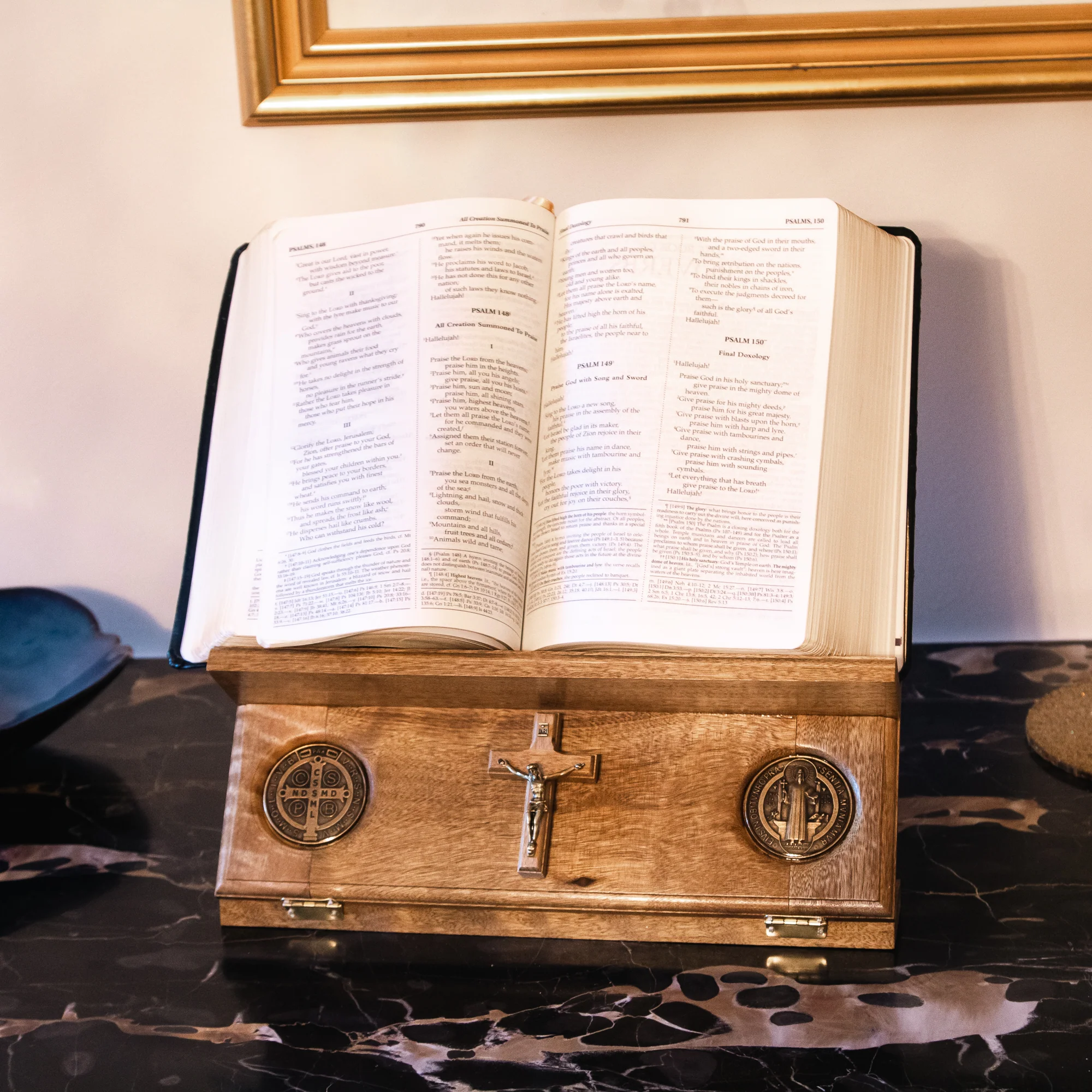 Wooden St. Benedict Medal Bible Stand - Image 2