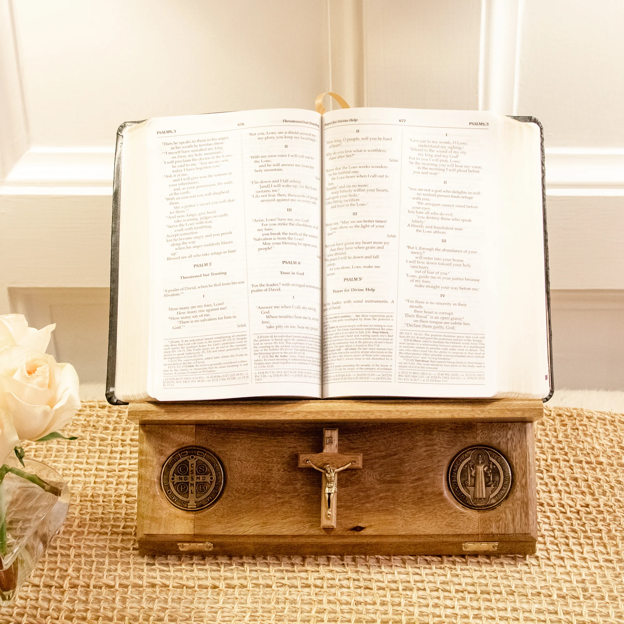 Wooden St. Benedict Medal Bible Stand - Image 3