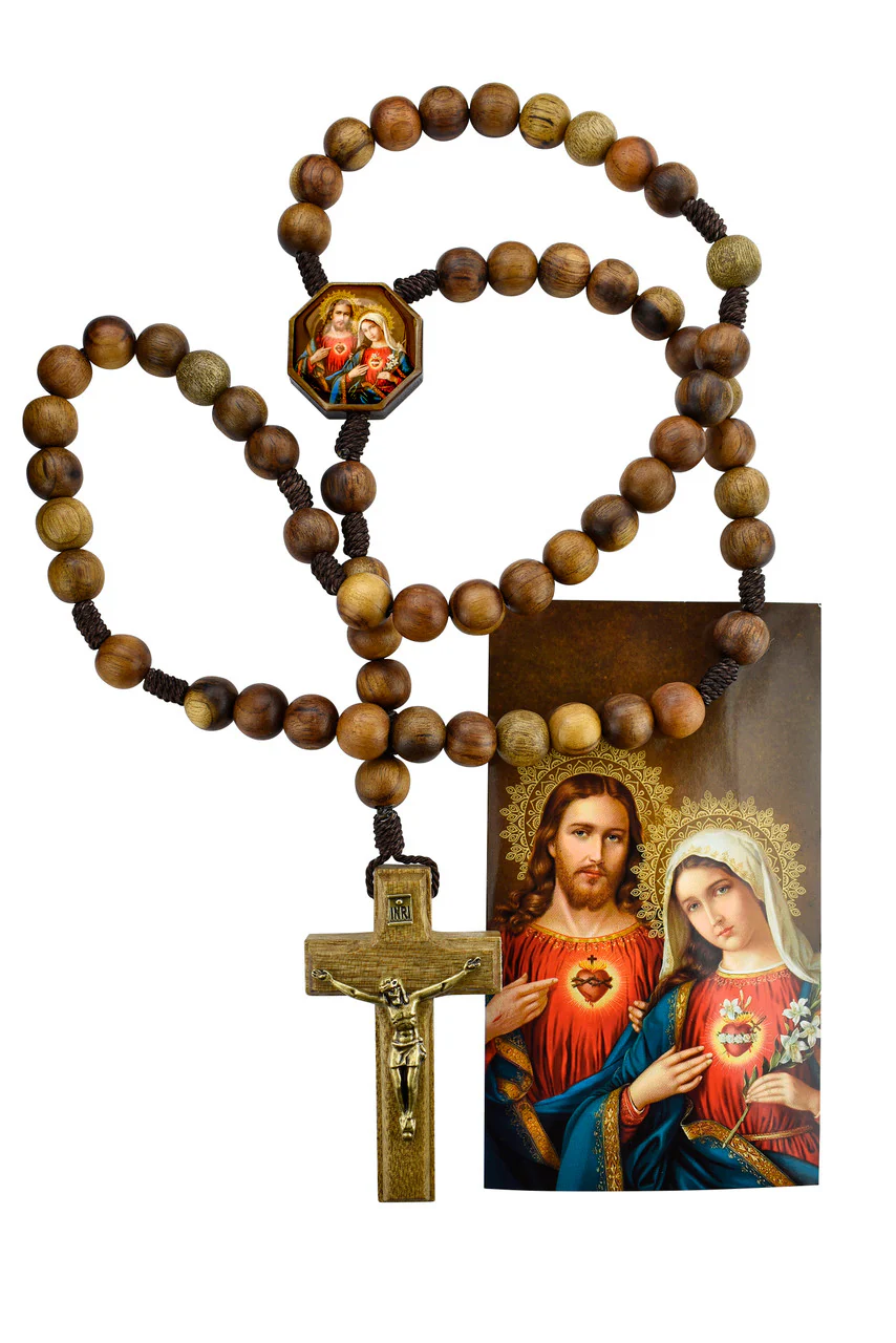 Wooden Two Hearts Rosary - Image 2