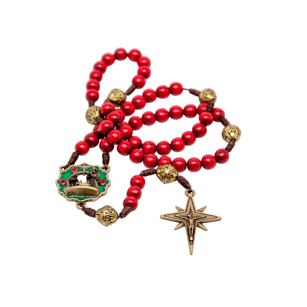 Wooden Wreath and Star Christmas Rosary