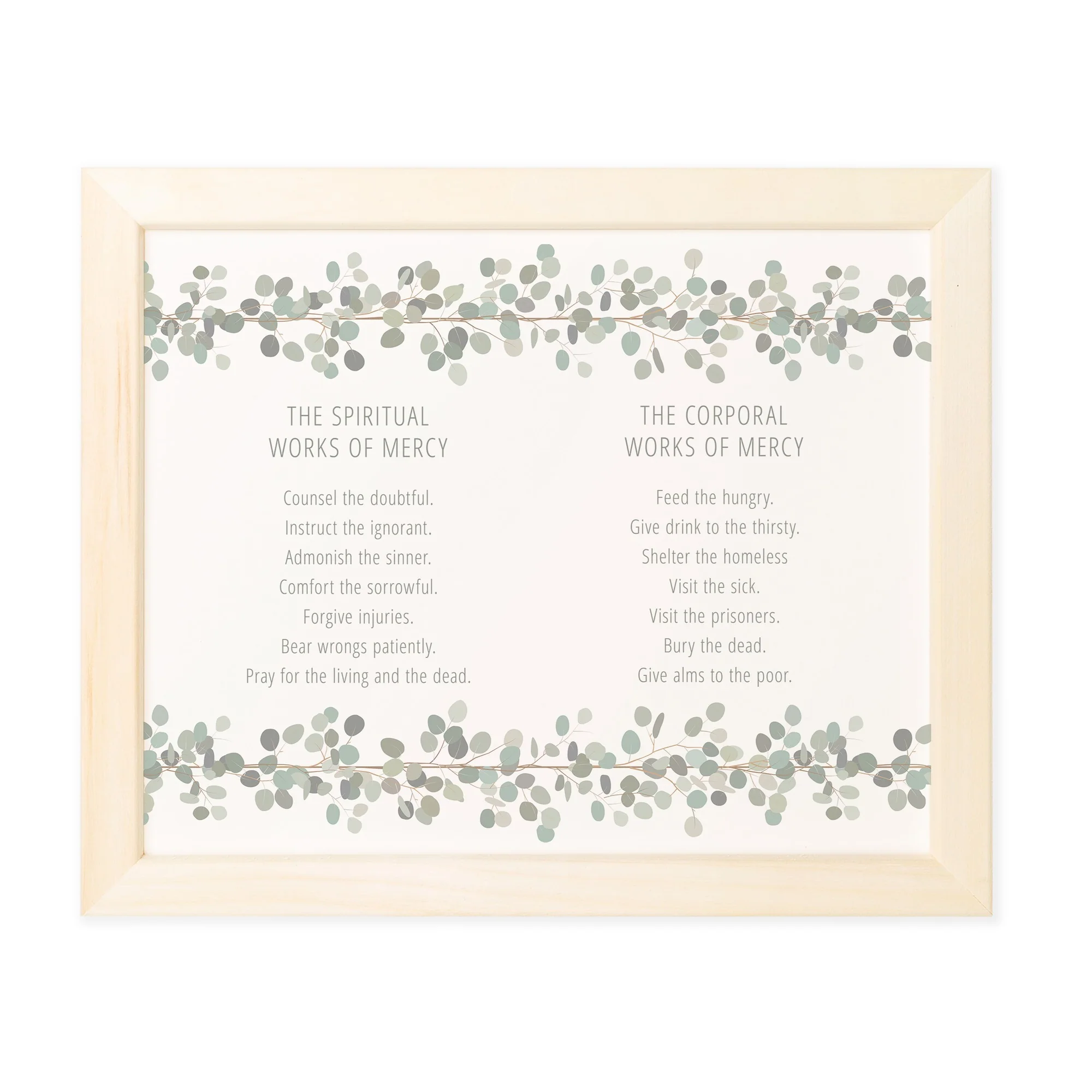 Works of Mercy Natural Wood Framed Print