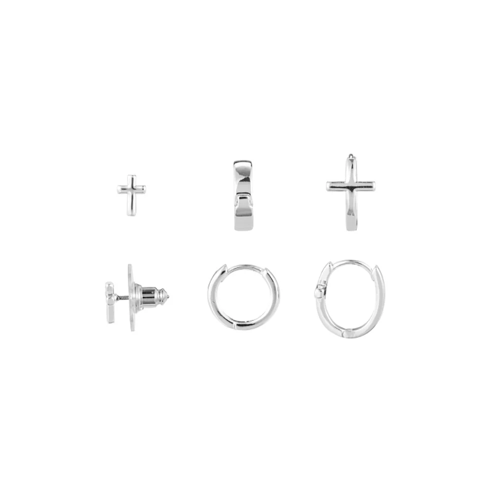 Wrapped In Prayer Dainty Cross Earrings Set - 3 Pairs - Silver or Gold - Image 2