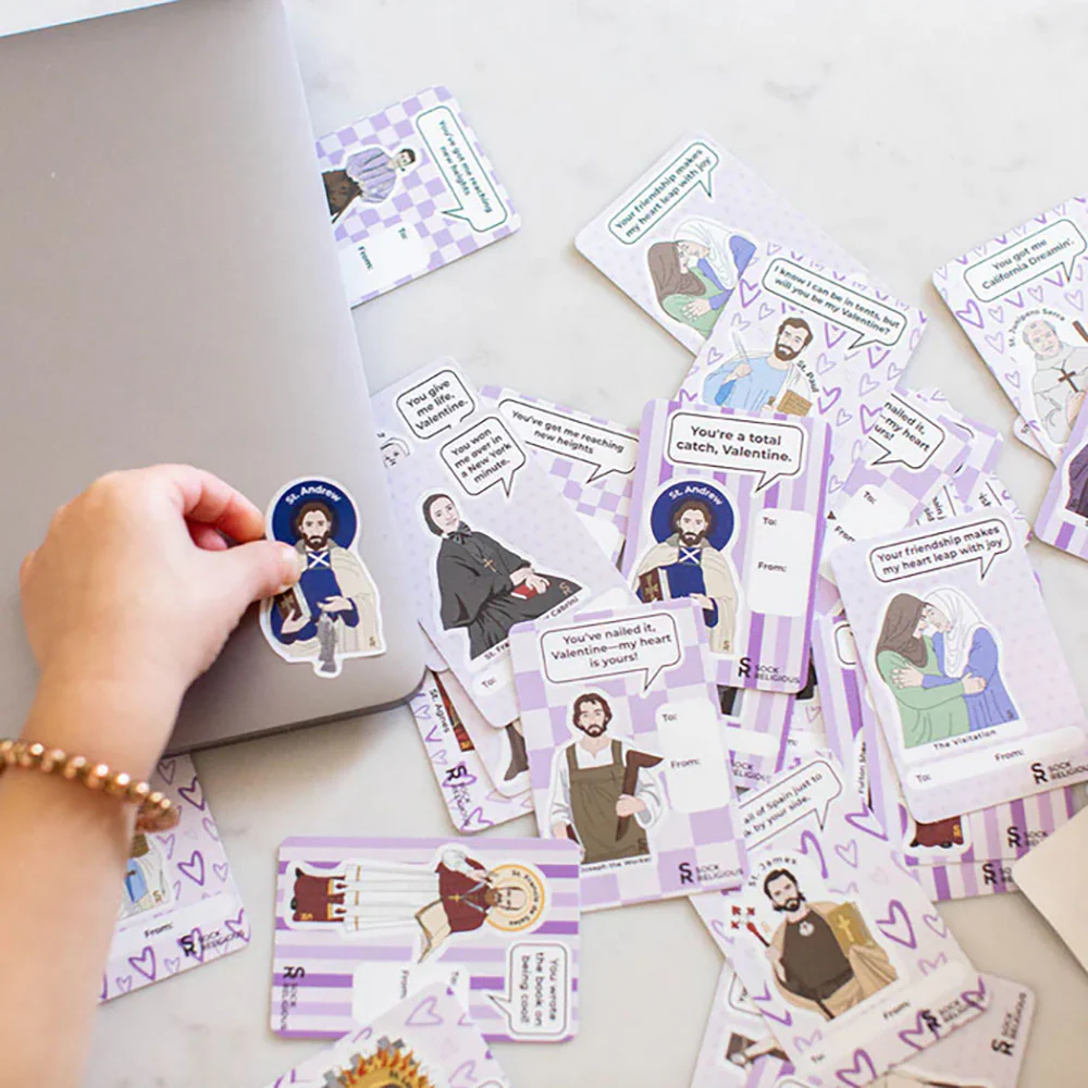 Your Valentine Book & Saint Puns Valentines Stickers Gift Set - Image 7