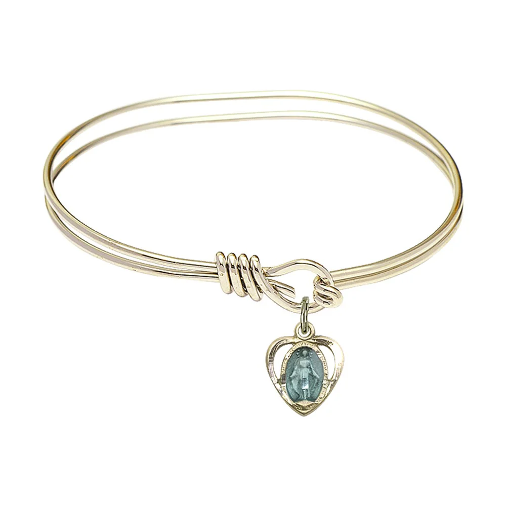 Youth 5 3/4" Gold Plated Bangle Bracelet with Miraculous Heart Medal Charm