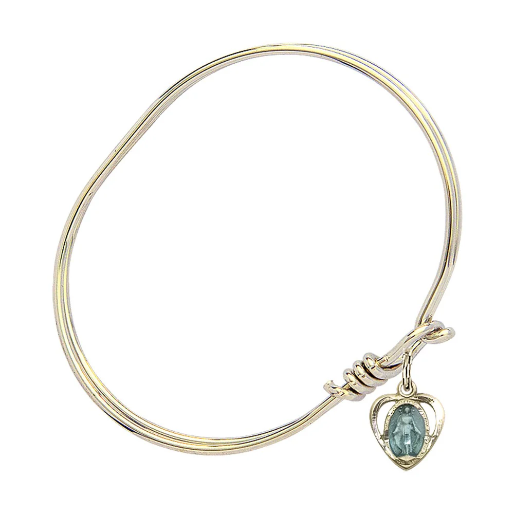 Youth 5 3/4" Gold Plated Bangle Bracelet with Miraculous Heart Medal Charm - Image 2