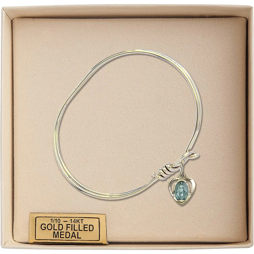 Youth 5 3/4" Gold Plated Bangle Bracelet with Miraculous Heart Medal Charm - Image 3
