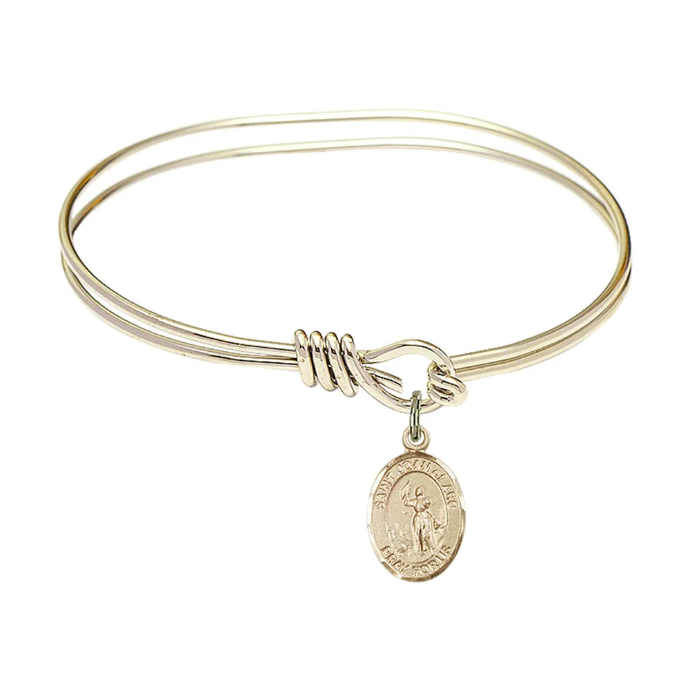 Youth 5 3/4" Gold Plated Bangle Bracelet with St. Joan of Arc Medal Charm