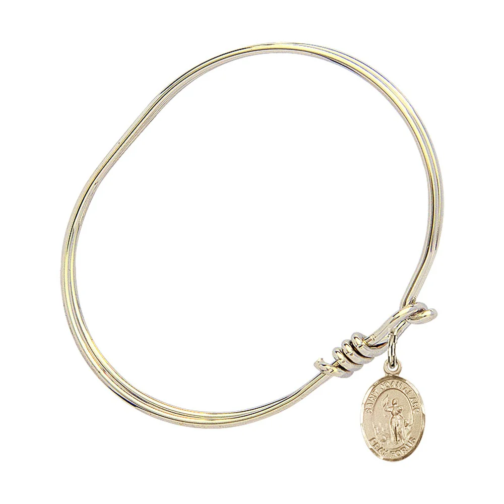Youth 5 3/4" Gold Plated Bangle Bracelet with St. Joan of Arc Medal Charm - Image 2