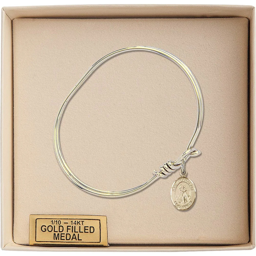 Youth 5 3/4" Gold Plated Bangle Bracelet with St. Joan of Arc Medal Charm - Image 3