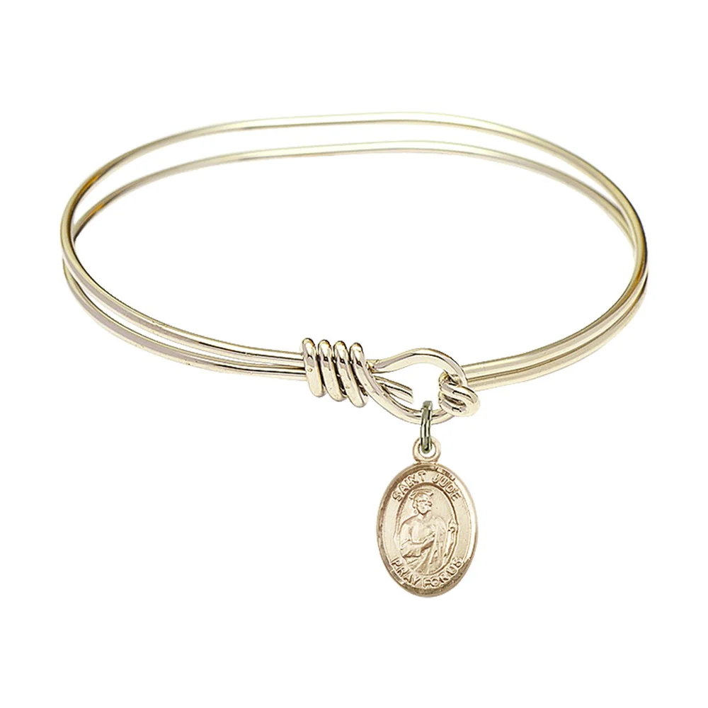 Youth 5 3/4" Gold Plated Bangle Bracelet with St. Jude Thaddeus Medal Charm
