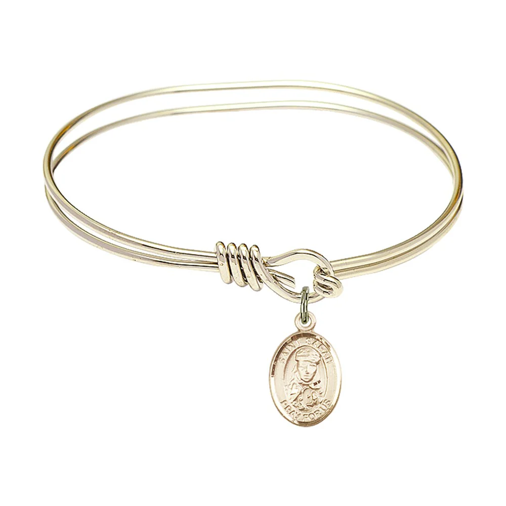 Youth 5 3/4" Gold Plated Bangle Bracelet with St. Sarah Medal Charm