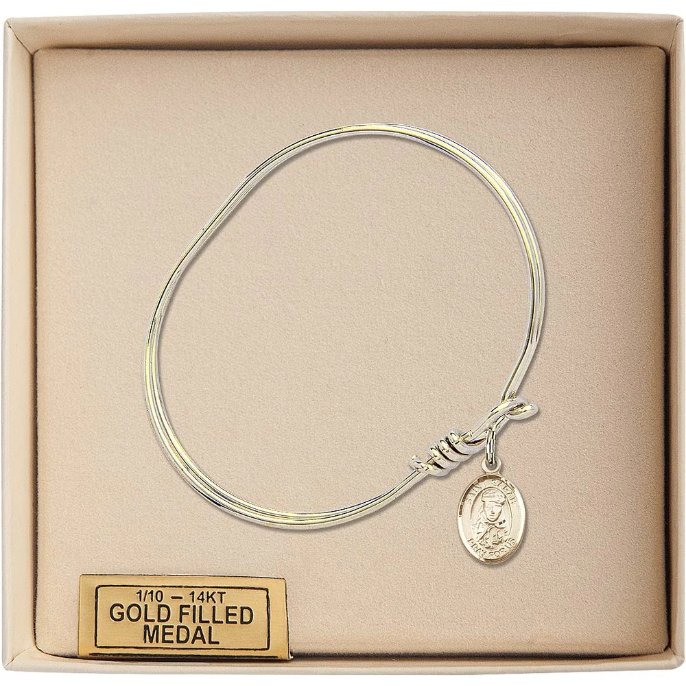 Youth 5 3/4" Gold Plated Bangle Bracelet with St. Sarah Medal Charm - Image 3