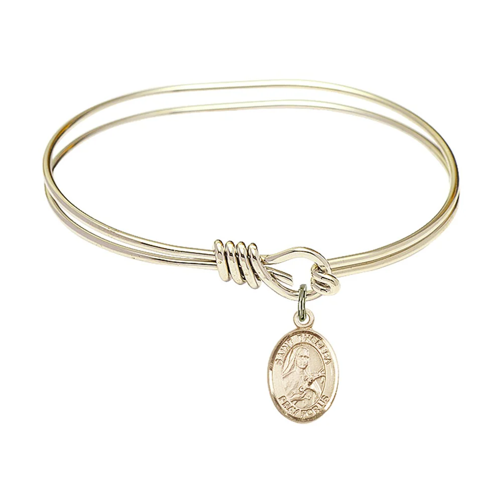 Youth 5 3/4" Gold Plated Bangle Bracelet with St. Theresa Medal Charm
