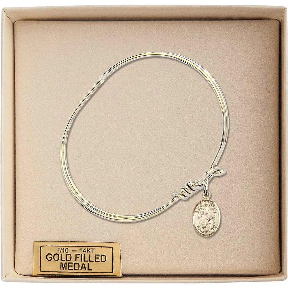 Youth 5 3/4" Gold Plated Bangle Bracelet with St. Theresa Medal Charm - Image 3