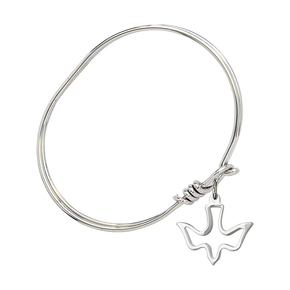 Youth 5 3/4" Rhodium Plated Bangle Bracelet with Holy Spirit Medal Charm - 2556915