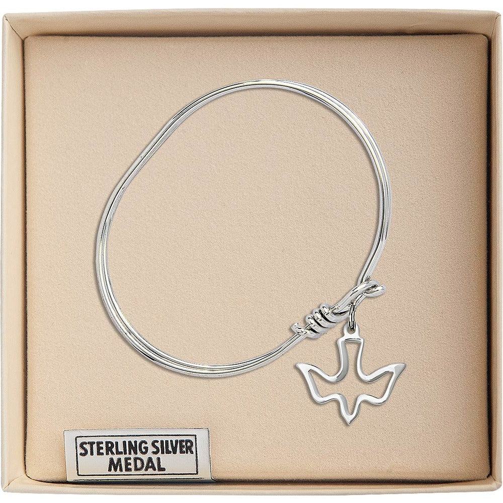 Youth 5 3/4" Rhodium Plated Bangle Bracelet with Holy Spirit Medal Charm - 2556915 - Image 2