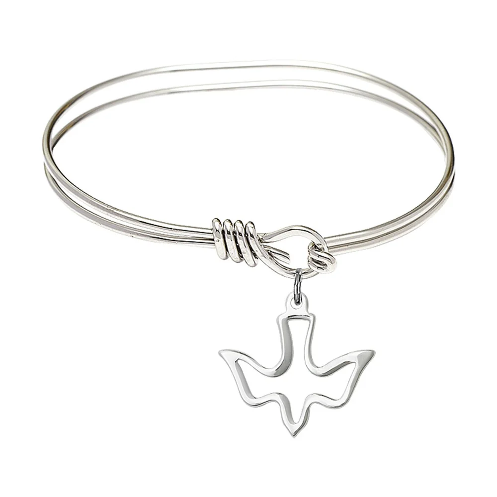 Youth 5 3/4" Rhodium Plated Bangle Bracelet with Holy Spirit Medal Charm - 2556915 - Image 3