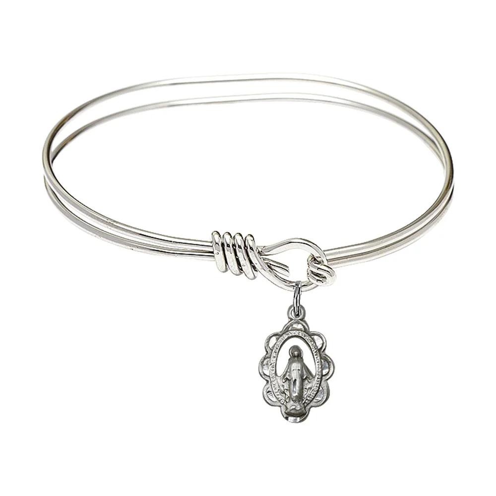 Youth 5 3/4" Rhodium Plated Bangle Bracelet with Miraculous Charm