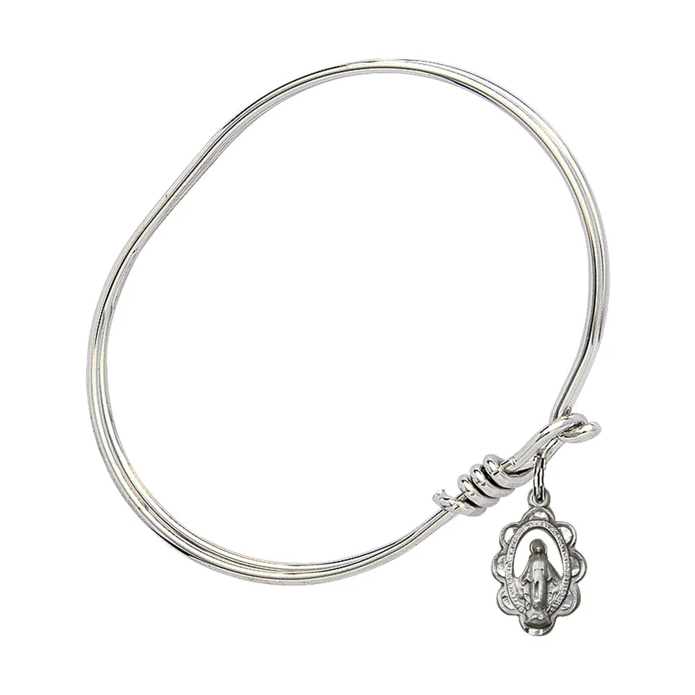 Youth 5 3/4" Rhodium Plated Bangle Bracelet with Miraculous Charm - Image 2