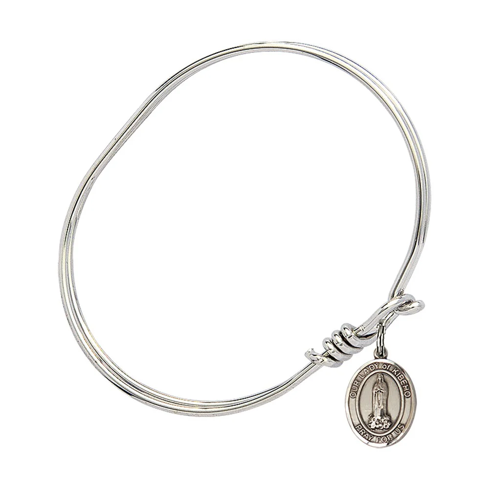 Youth 5 3/4" Rhodium Plated Bangle Bracelet with Our Lady of Kibeho Medal - Image 2