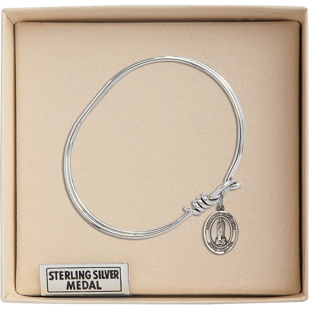 Youth 5 3/4" Rhodium Plated Bangle Bracelet with Our Lady of Kibeho Medal - Image 3