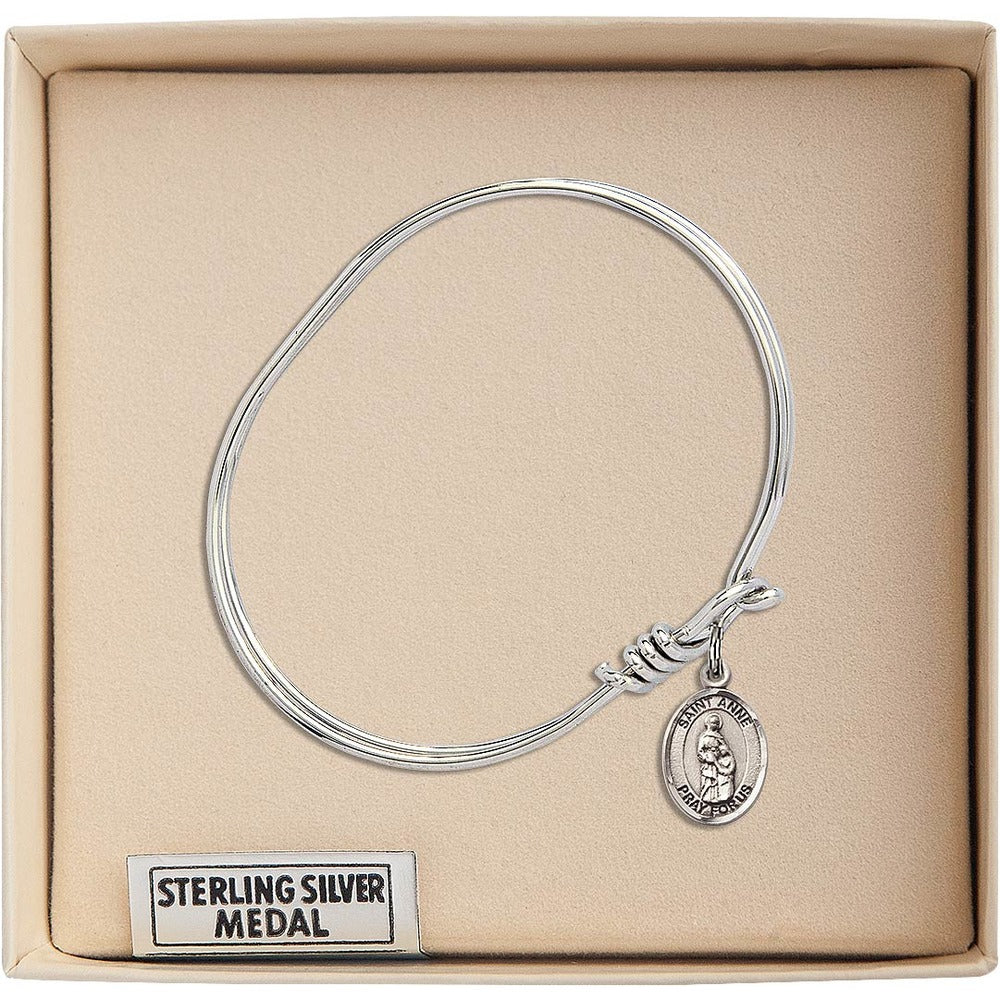 Youth 5 3/4" Rhodium Plated Bangle Bracelet with St. Anne Medal Charm - Image 3