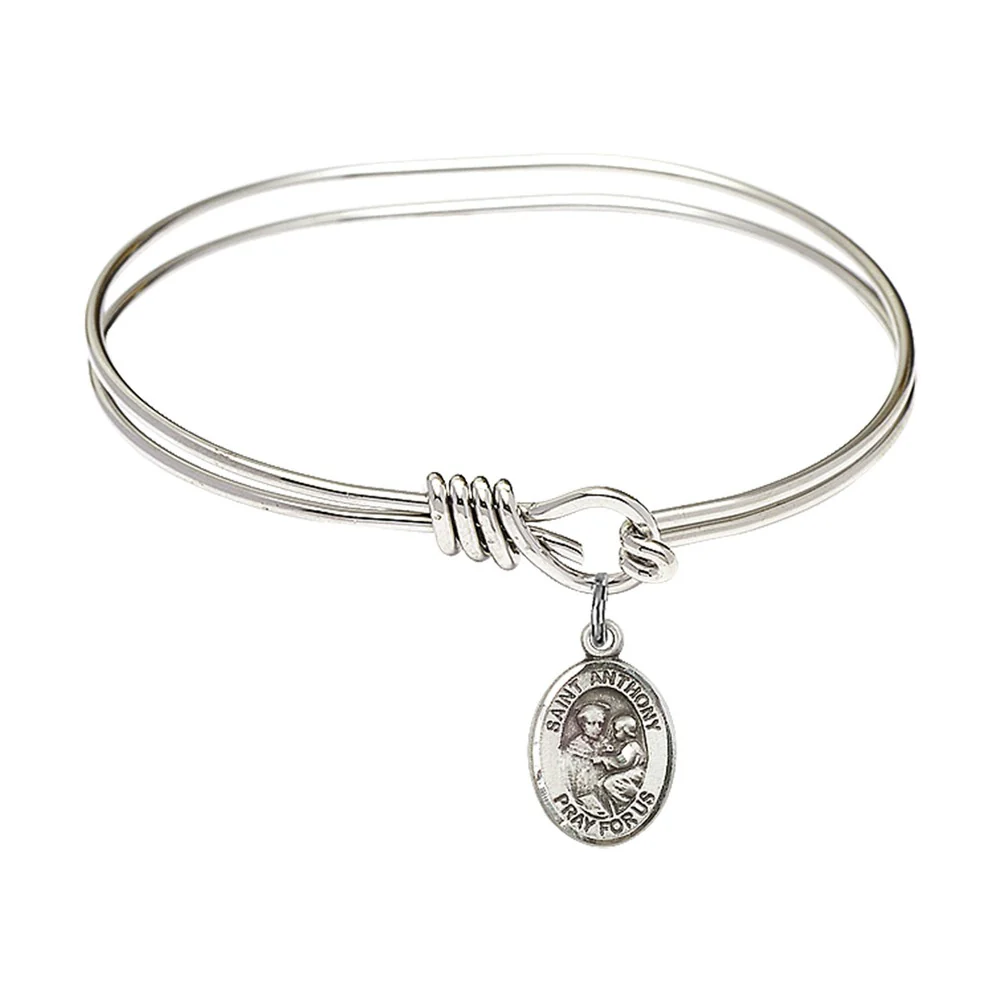 Youth 5 3/4" Rhodium Plated Bangle Bracelet with St. Anthony of Padua Medal Charm
