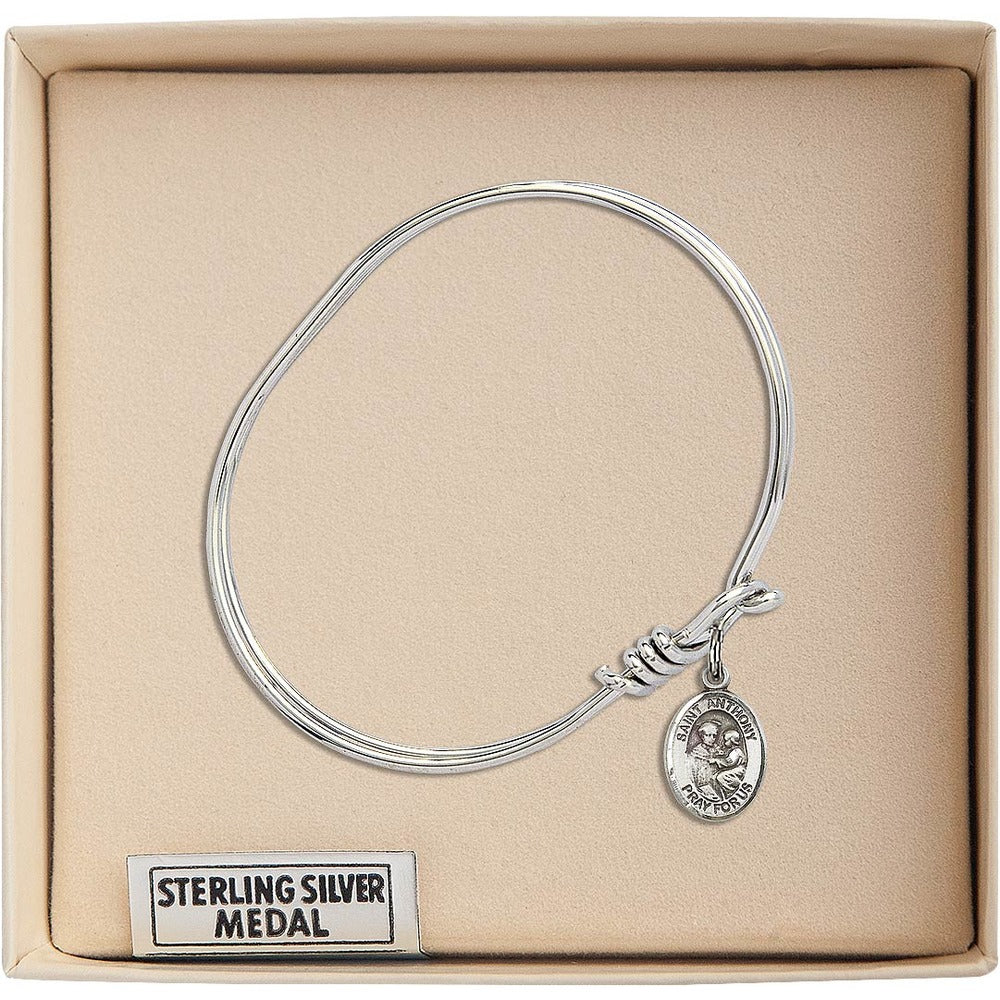 Youth 5 3/4" Rhodium Plated Bangle Bracelet with St. Anthony of Padua Medal Charm - Image 3